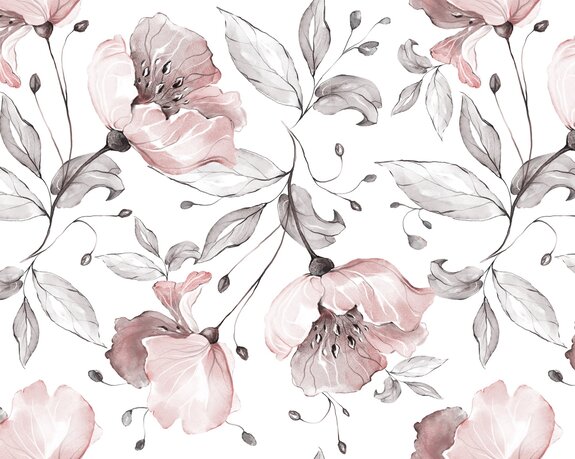 Fleurs roses et feuilles grises dans un style aquarelle