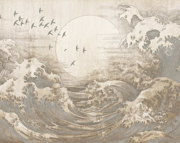 Une grosse vague avec la lune en arrière-plan