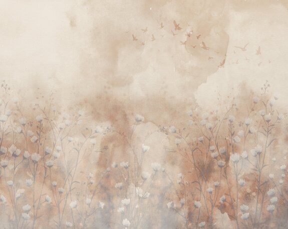 Paysage aquarelle de fleurs sauvages et d&#39;oiseaux