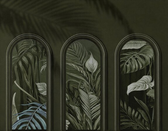 Feuilles vertes tropicales dans des arches 3d