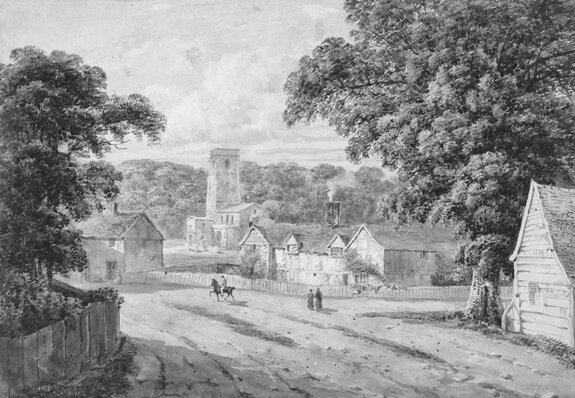 Paysage rural en noir et blanc avec une colonie