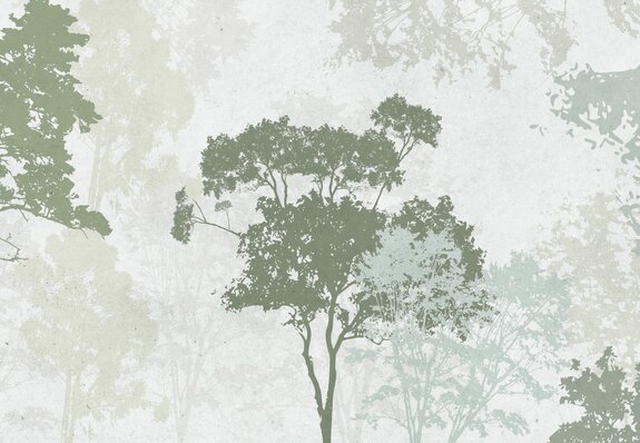 Composition avec des arbres aux tons verts