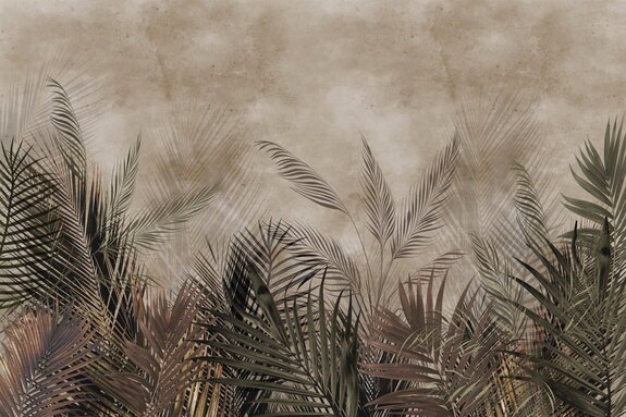 Composition tropicale avec des feuilles de palmier sur fond beige