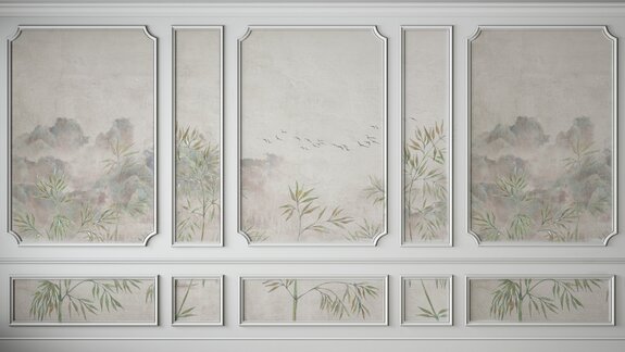 Composition avec un paysage brumeux en stuc