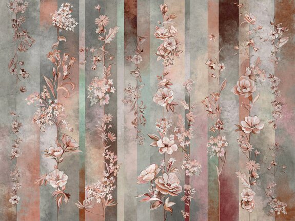 Fleurs sur vigne avec un fond rayé