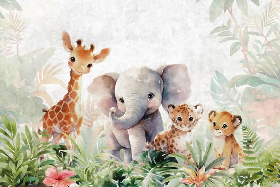 Motif animal et feuille à l&#39;aquarelle pour enfants