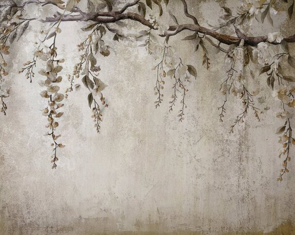 Fleurs sur une branche avec une texture de béton en arrière-plan