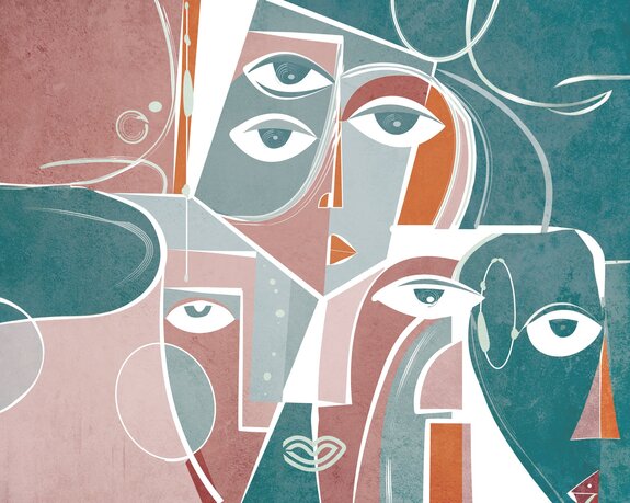 Visages abstraits aux formes géométriques