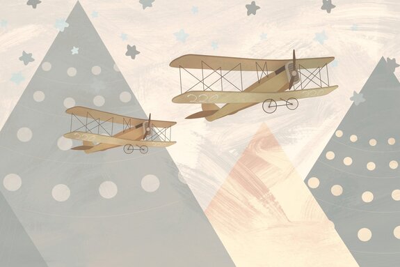 Avions et paysage de montagne abstrait pour les enfants