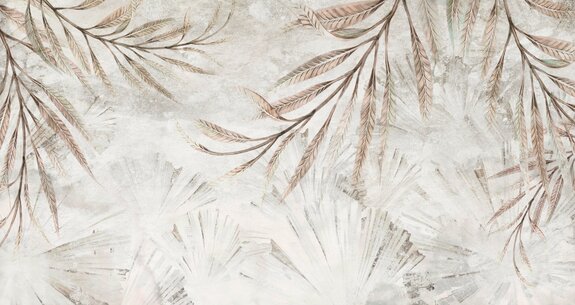 Feuilles tropicales sur un fond texturé dans des tons de gris