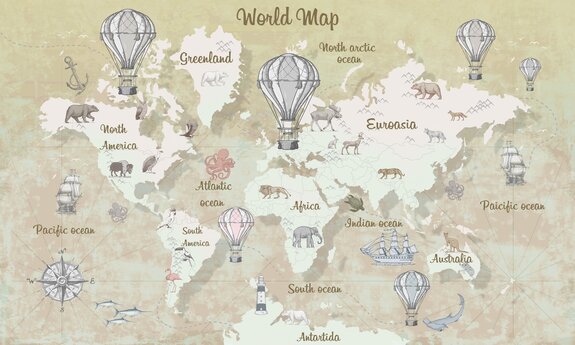 Carte du monde pour enfants avec des animaux