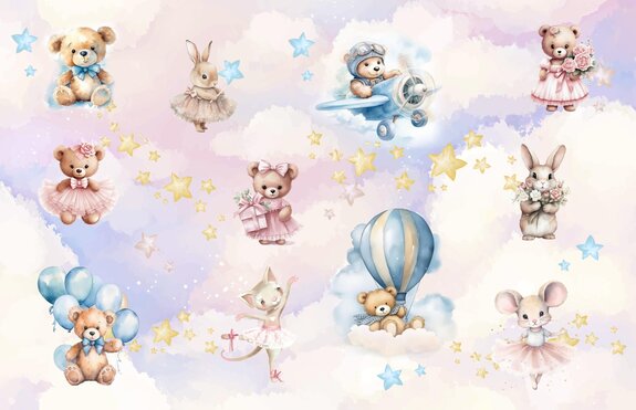 Animaux sur un ciel pastel dans un style aquarelle