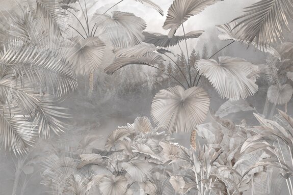 Forêt tropicale avec des plantes aux nuances de gris