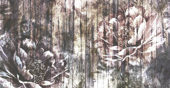 Fleurs de pivoine roses sur bois