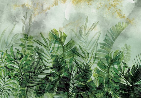 Feuilles sur fond aquarelle vert