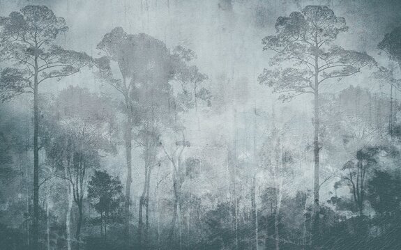 Paysage abstrait avec une forêt aux couleurs bleues