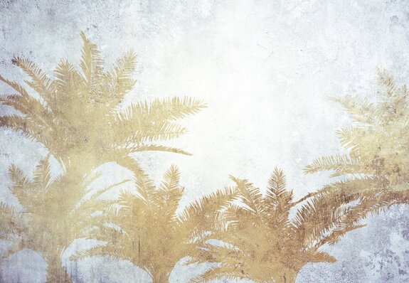 Composition tropicale avec palmiers sur fond de béton