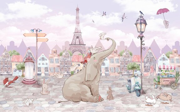 Éléphant et animaux à paris avec la tour eiffel en arrière-plan dans un style aquarelle