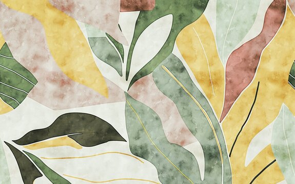 Motif botanique de feuilles aquarelles colorées