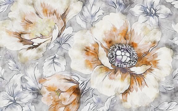 Fleurs à l&#39;aquarelle sur fond gris
