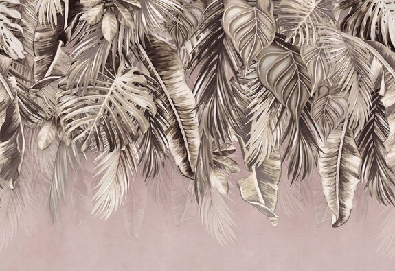 Feuilles tropicales suspendues au-dessus sur un fond pastel