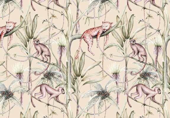 Chats et singes sauvages sur des plantes tropicales