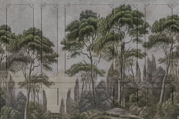 Forêt sur fond de stuc texturé