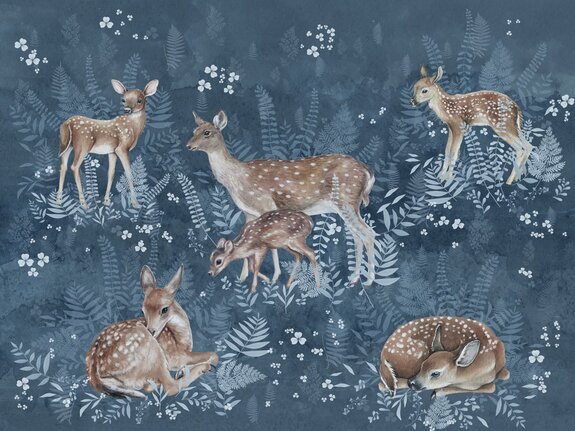 Motif aquarelle de cerfs et de feuilles de fougère