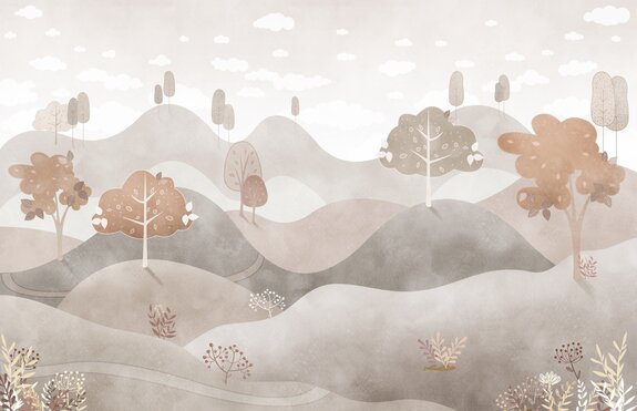 Paysage d&#39;automne avec des arbres sur les collines dans un style aquarelle