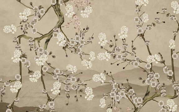 Fleurs en fleurs sur des branches d&#39;arbres avec un fond texturé