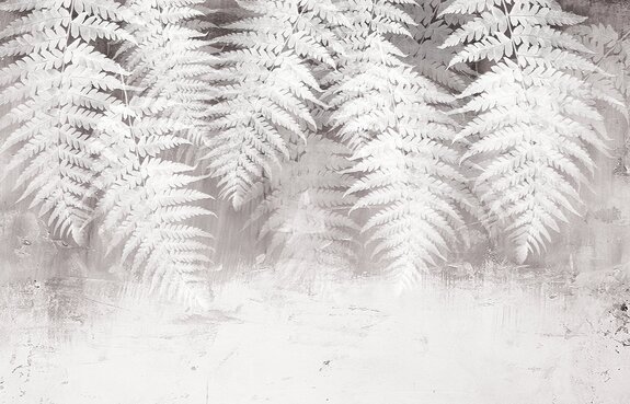 Feuilles de fougère blanches sur fond de béton