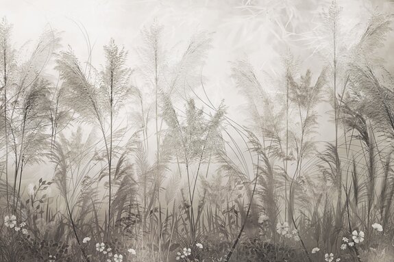 Composition botanique d&#39;herbes beiges et de fleurs blanches