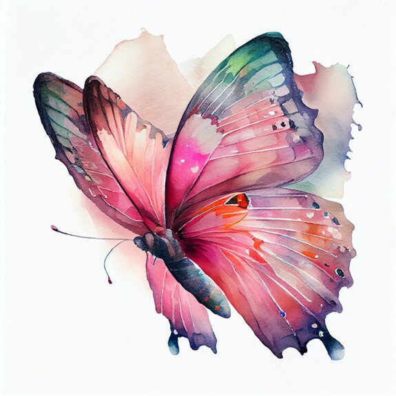 Papillon aquarelle aux couleurs rose et vert