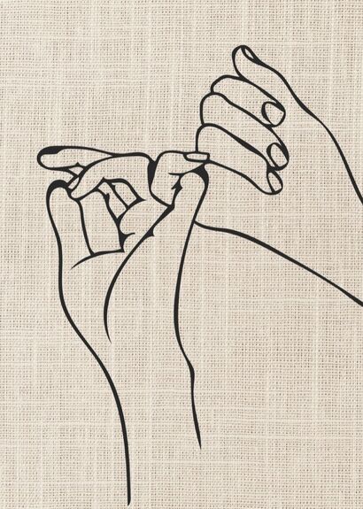 Dessin minimaliste de main en line art sur fond de tissu
