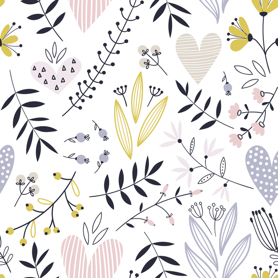 Feuilles pastel plantes et cœurs