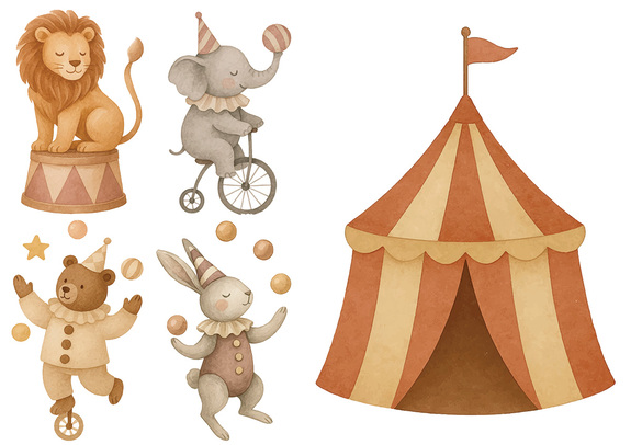 Lion éléphant ours et lapin animaux de cirque