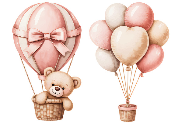 Un adorable ours en peluche et des ballons roses