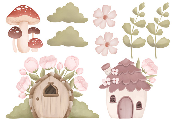 Feuilles et fleurs des maisons de fées