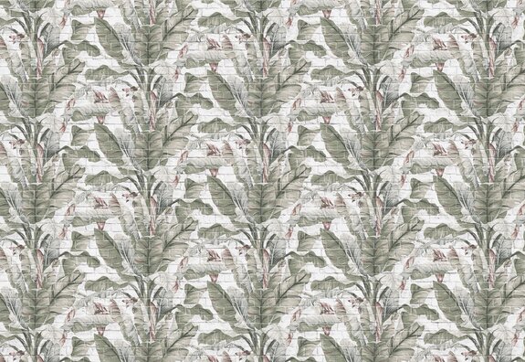 Plantes tropicales feuilles de bananier mur en brique décoration