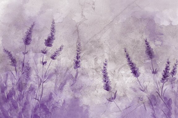 Motif aquarelle représentant un champ de lavande