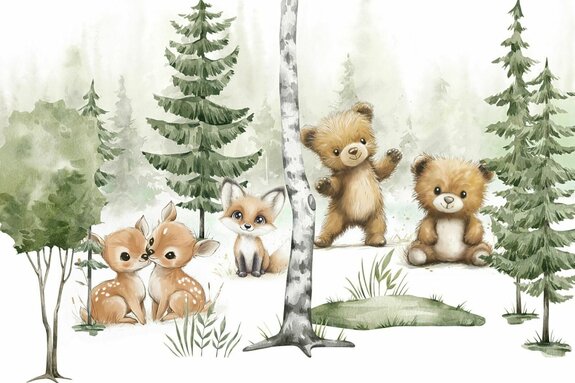 Paysage forestier avec des oursons