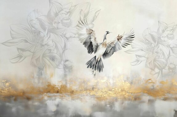 Oiseau volant sur un fond de végétation