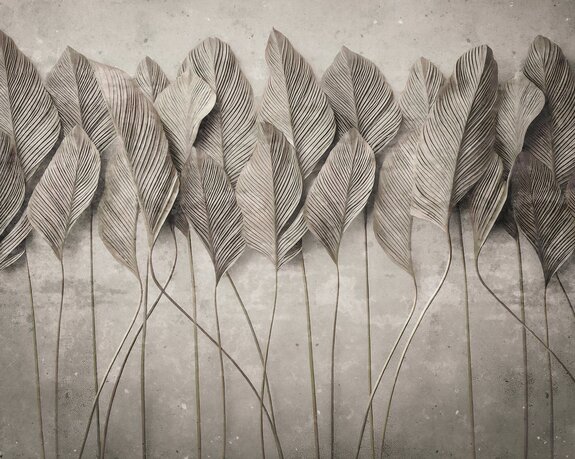 Feuilles 3d monochromes sur béton