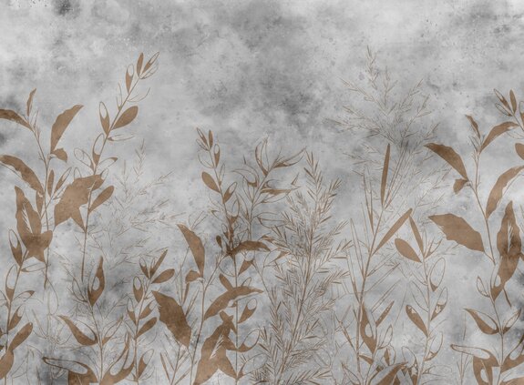 Feuilles délicates sur fond de béton gris