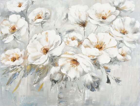 Des fleurs blanches peintes sur un fond gris