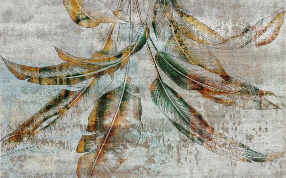 Feuilles sur fond en béton motif de style industriel