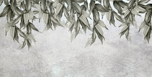 Feuilles suspendues d'en haut sur fond en béton