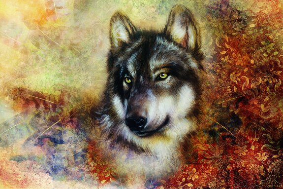 Portrait de loup avec un ornement décoratif en arrière-plan