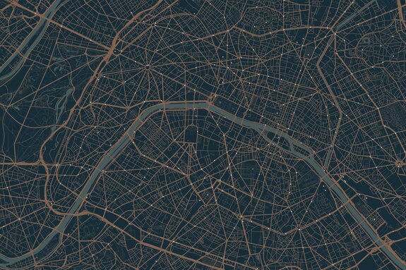 Carte graphique de la ville de paris en couleurs sombres