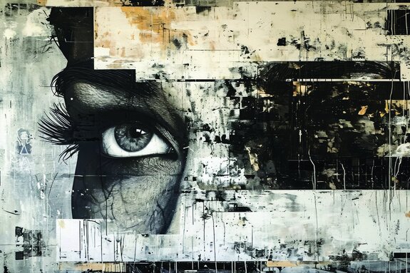 Fresque artistique avec un visage de femme